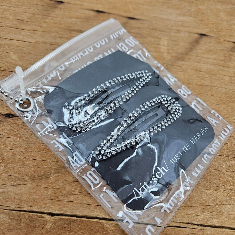 New Kitsch X Justine Marjan Rhinestone Barrettes Set of 2